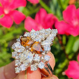 HUGE Vintage 14k Gold Marquise Pear Brown Diamond Cluster Cocktail Ring