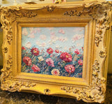 KADLIC Original Oil Painting Wildflowers Impasto Gold Gilt 15" Frame