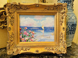 KADLIC Original Oil Painting Wildflowers Impasto Gold Gilt 15" Frame