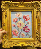 KADLIC Original Oil Painting Wildflowers Impasto Gold Gilt 15" Frame