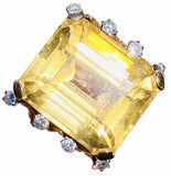 Large Vintage 18k Gold Retro Citrine Diamond Cocktail Ring