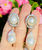 Vintage Estate 18k Gold South Sea Pearl 2.20ct VS Diamond Drop Dangle Earrings