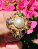 Vintage 14k Gold Mabe Pearl Diamond Gemstone Necklace Pendant Clip