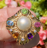 Vintage 14k Gold Mabe Pearl Diamond Gemstone Necklace Pendant Clip