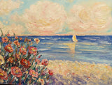 KADLIC Impressionist Seascape Flowers Original Oil Painting On Canvas 24x20”