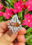 HUGE Vintage 14k Gold Marquise Pear Brown Diamond Cluster Cocktail Ring