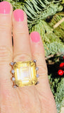 Large Vintage 18k Gold Retro Citrine Diamond Cocktail Ring