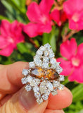 HUGE Vintage 14k Gold Marquise Pear Brown Diamond Cluster Cocktail Ring