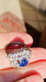 Vintage 1950s Platinum 5ct Blue Sapphire VS Diamond Halo Ballerina Ring