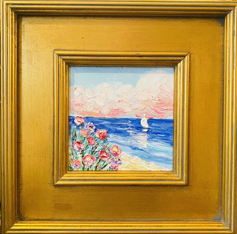 KADLIC Abstract Impasto Seascape Original Oil Painting Gilt Frame Fine Art