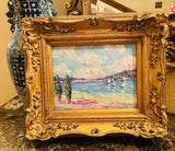 KADLIC Original Oil Painting Abstract Seascape Impasto Gold Gilt 15" Frame