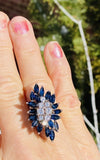 Vintage Retro 14k White Gold Blue Sapphire VS Diamond Cluster Cocktail Ring