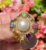 Vintage 14k Gold Mabe Pearl Diamond Gemstone Necklace Pendant Clip