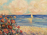 KADLIC Impressionist Seascape Flowers Original Oil Painting On Canvas 24x20”