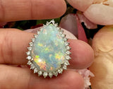 Vintage Midcentury 18k Gold Opal Diamond Necklace Pendant