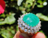 Vintage Estate 18k Gold Large 17.4ct Emerald VS Diamond Halo Cocktail Statement