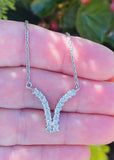 Vintage Estate 14k Gold 1.25ct Diamond Chevron Necklace Wheat Chain