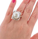 Vintage Estate 18k Yellow Gold Platinum Baroque Pearl VS Diamond Cocktail Ring