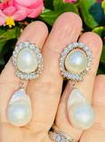 Vintage Estate 18k Gold South Sea Pearl 2.20ct VS Diamond Drop Dangle Earrings