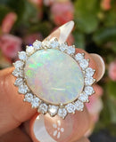 Vintage 14k White Gold 7.4ct Opal Diamond Halo Cocktail Ring