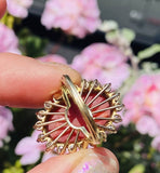 Vintage 14K Sardinian Red Coral Cabochon Diamond Cocktail Ring