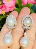 Vintage Estate 18k Gold South Sea Pearl 2.20ct VS Diamond Drop Dangle Earrings