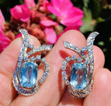 Important Vintage 1950s Estate Platinum Aquamarine Diamond Drop Earrings