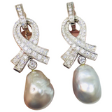 Marlene Stowe $8500 18K Gold 2.62ct Diamond Baroque Pearl Earrings WEDDING