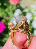 Vintage Arthur King Style 14k Gold Baroque Pearl G VS Diamond Cocktail Ring