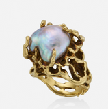 Vintage 18k Gold Arthur King Baroque Cultured Pearl Cocktail Ring