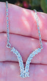 Vintage Estate 14k Gold 1.25ct Diamond Chevron Necklace Wheat Chain