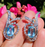 Important Vintage 1950s Estate Platinum Aquamarine Diamond Drop Earrings