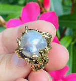 Vintage 18k Gold Arthur King Baroque Cultured Pearl Cocktail Ring