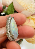 Vintage Midcentury 18k Gold Opal Diamond Necklace Pendant