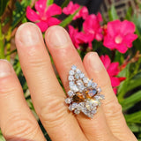 HUGE Vintage 14k Gold Marquise Pear Brown Diamond Cluster Cocktail Ring