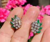 Vintage Estate 18k Gold 2.20ct Emerald Diamond Drop Earrings