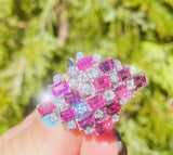 Striking 14k Gold Vintage Retro pink Tourmaline Diamond Cluster Ring