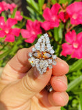 HUGE Vintage 14k Gold Marquise Pear Brown Diamond Cluster Cocktail Ring