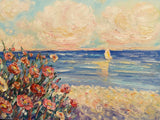 KADLIC Impressionist Seascape Flowers Original Oil Painting On Canvas 24x20”