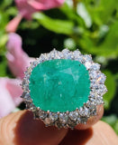 Vintage Estate 18k Gold Large 17.4ct Emerald VS Diamond Halo Cocktail Statement