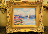 KADLIC Original Oil Painting Wildflowers Impasto Gold Gilt 15" Frame