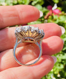 Vintage 14k White Gold 7.4ct Opal Diamond Halo Cocktail Ring