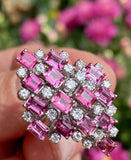 Striking 14k Gold Vintage Retro pink Tourmaline Diamond Cluster Ring