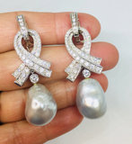 Marlene Stowe $8500 18K Gold 2.62ct Diamond Baroque Pearl Earrings WEDDING