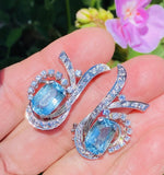 Important Vintage 1950s Estate Platinum Aquamarine Diamond Drop Earrings