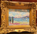 KADLIC Original Oil Painting Abstract Seascape Impasto Gold Gilt 15" Frame