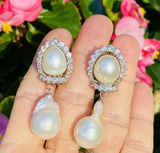 Vintage Estate 18k Gold South Sea Pearl 2.20ct VS Diamond Drop Dangle Earrings