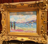 KADLIC Original Oil Painting Abstract Seascape Impasto Gold Gilt 15" Frame