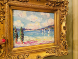 KADLIC Original Oil Painting Abstract Seascape Impasto Gold Gilt 15" Frame