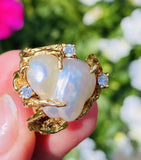 Vintage Arthur King Style 14k Gold Baroque Pearl G VS Diamond Cocktail Ring